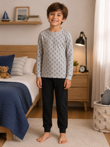 537 Pijama De Interlock Pantalón Liso - Remera Estampada